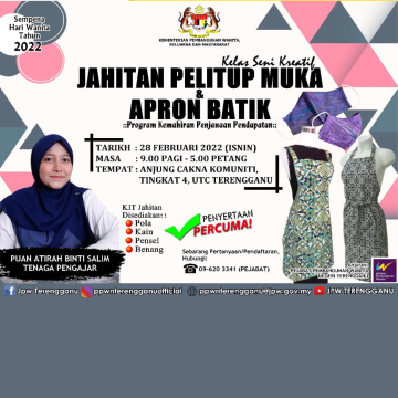 PPWN Terengganu: Jahitan Pelitup Muka & Apron Batik 